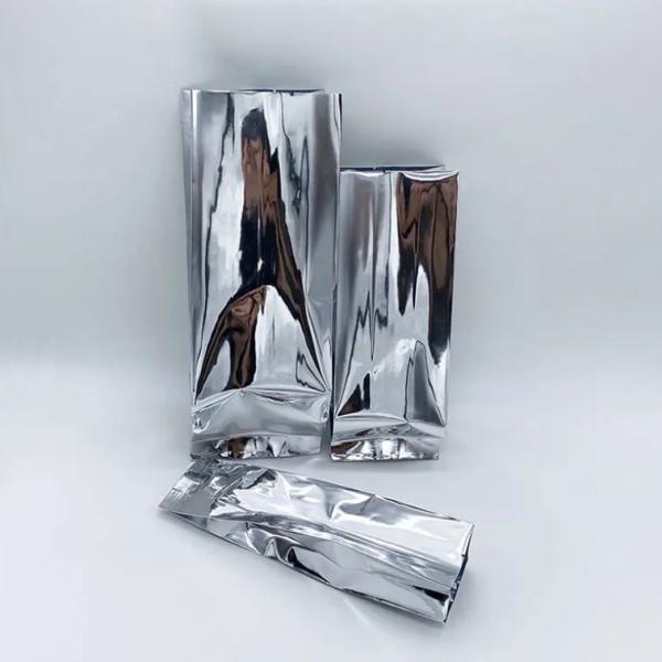 Glossy Silver Aluminum Foil Laminated Heat Seal Back Sealing Side Gusset Food