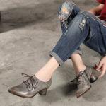 S173 Factory retro oil wax leather autumn and winter new high heels temperament