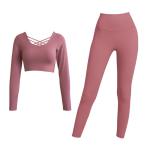 Long Sleeve Two Piece Yoga Outfits Moisture Wicking Yoga Pants And Tops Sets