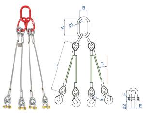 Wholesale 48mm 4-Way Galvanized Steel Wire Rope Lifting Sling Heavy-Duty Lift Sling from china suppliers
