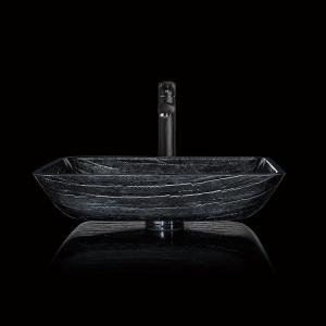 China Rectangular Tempered Glass Sink Vessel Bathroom CNC Engraving Hot Melt on sale