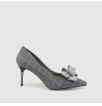 ZM035 9871-2 Plaid New Pointed Bowknot Diamond Ladies High-Heeled Shoes