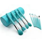 Blue Color 11pcs Bamboo Makeup Brush Set Custom Copper Ferrule