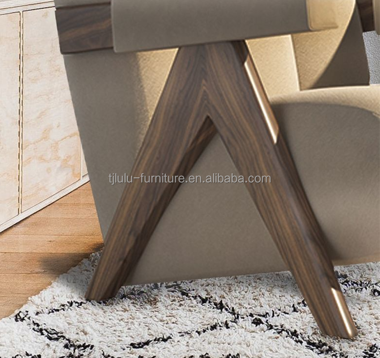 Sturdy Modern Design Wooden Fabric Living Room Upholstered Dining Chair Sofa Set Furniture