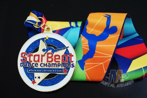 Star Logo Round Shape And Dancing Despoke Custom Sports Medals With Glitters