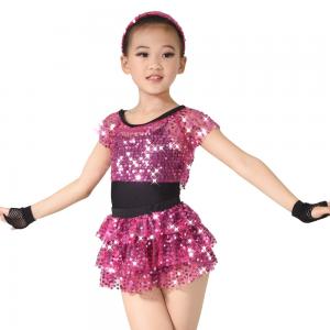 China Children Girls Dance Outfit Sequin Jazz Dance Clothes Sleeveless With Tank Top Tiers Skirt Black Leotard on sale