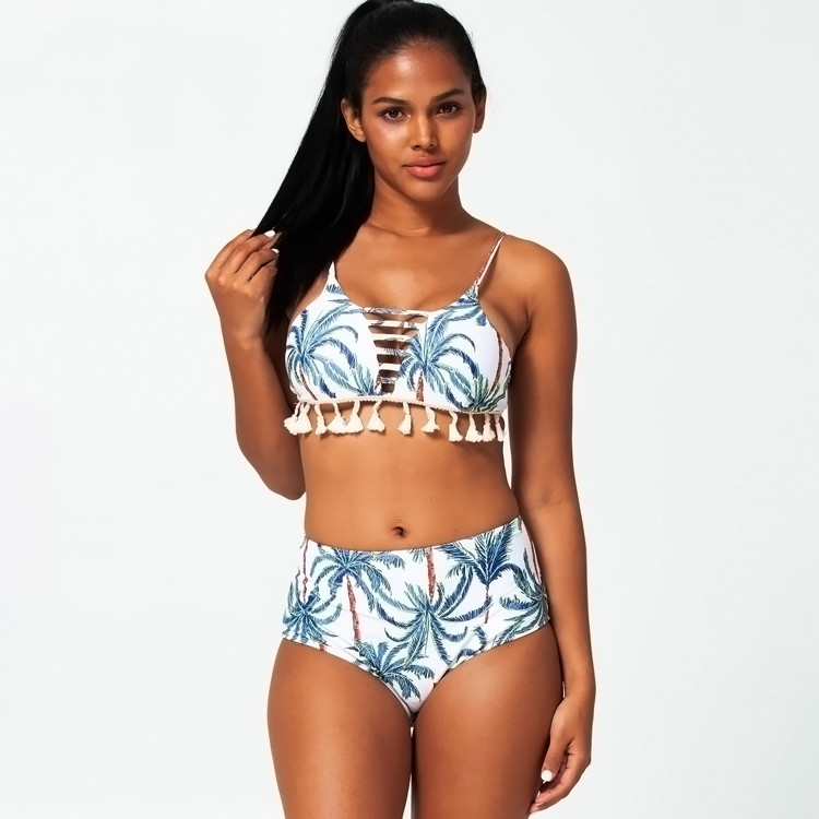 Tiered Layer Tie a Knot Front Top With Low waist Bikini swimsuit high cut