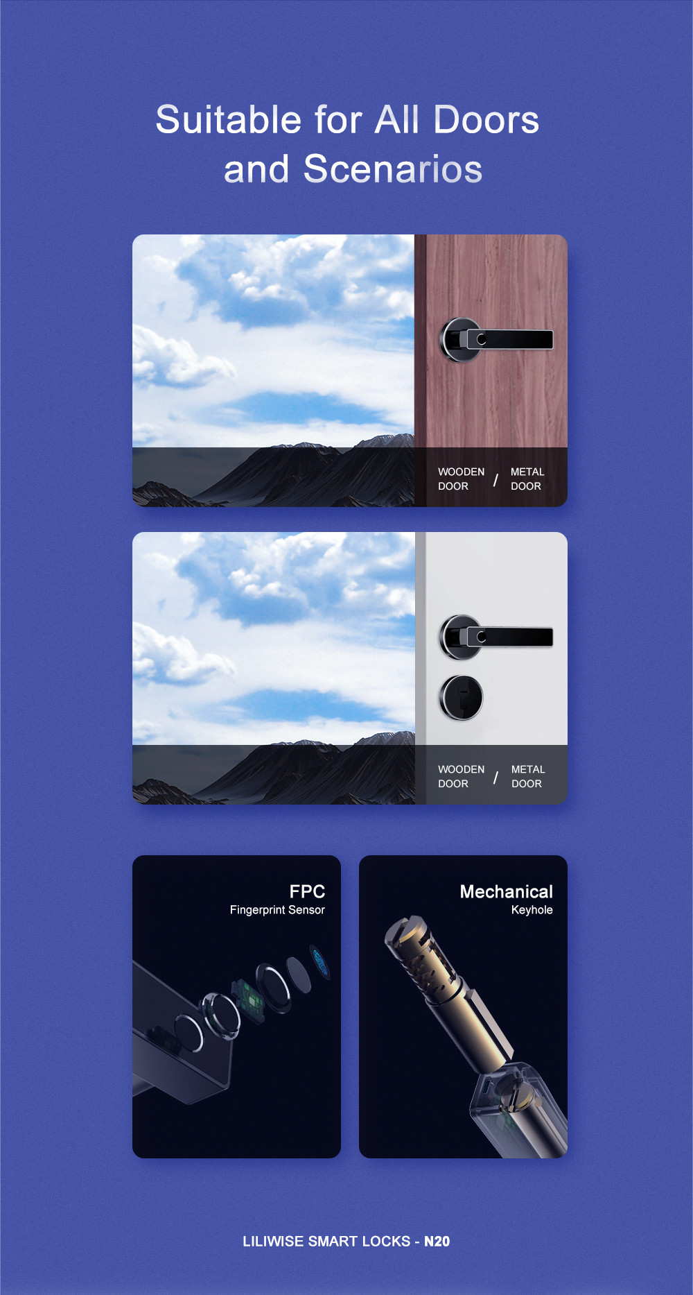 Smart Digital Fingerprint Door Lock, Black Zinc Alloy Door Handle Lock