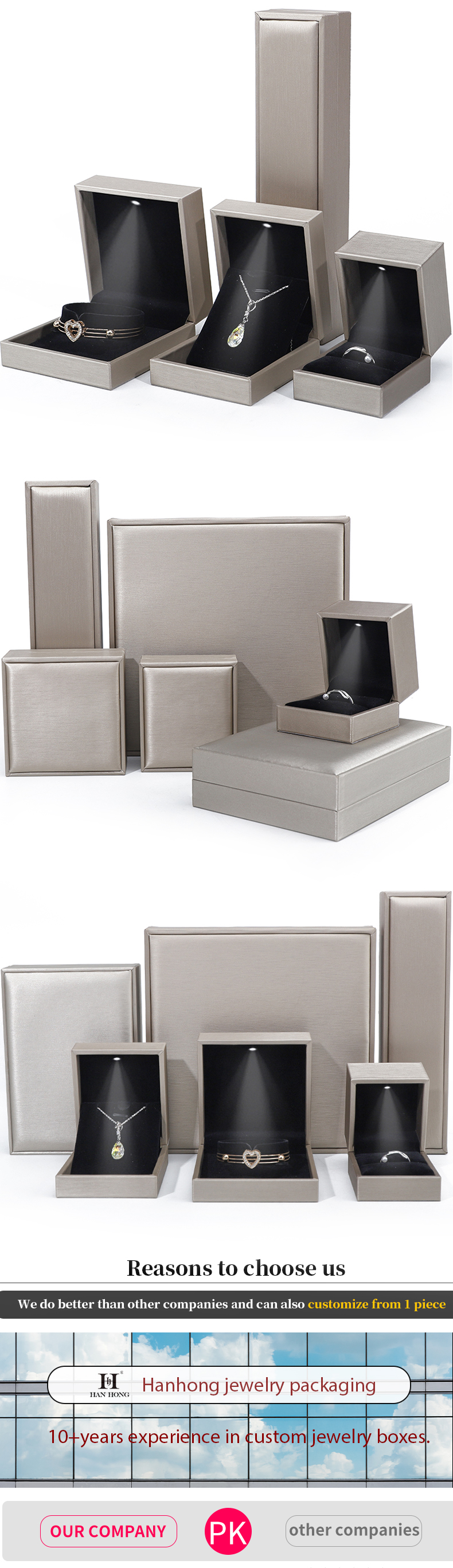 Tasteful Sleek Brushed Grain PU Leather Jewelry Packaging Box Case with LED Light