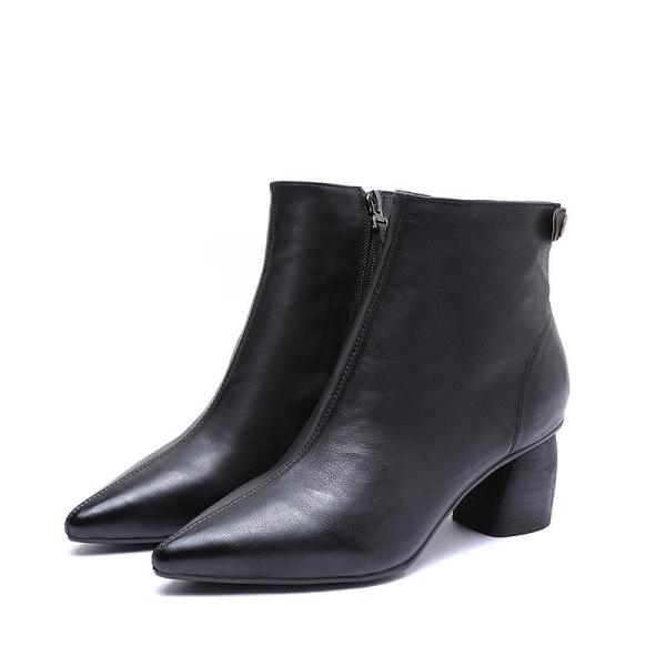 S227 Pointed ladies elegant leather handmade short boots fashion all-match