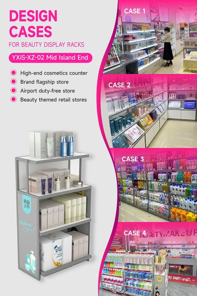 YXiS-XZ-02 Gray Edge Trims Skincare Display Cabinet with 20*20mm Iron Tube