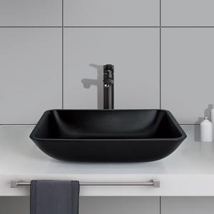 Wholesale Frosted Crystal Stone Bathroom Wash Basins Rectangular Black Matte Vessel Sink from china suppliers