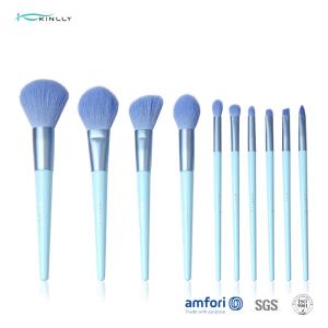 Wholesale Blue 10pcs Aluminum Ferrule Travel Makeup Brush Set from china suppliers