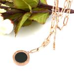 Steel Square Rose Gold Sweater Chain Necklace, Double-sided shell sweater