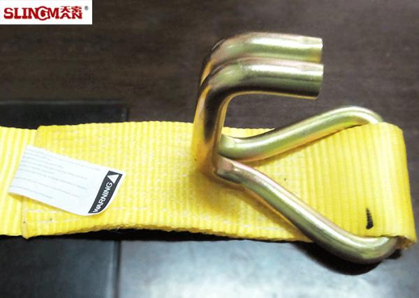 Yellow Heavy Duty Tie Straps , Truck Tie Down Ratchet Straps With Container