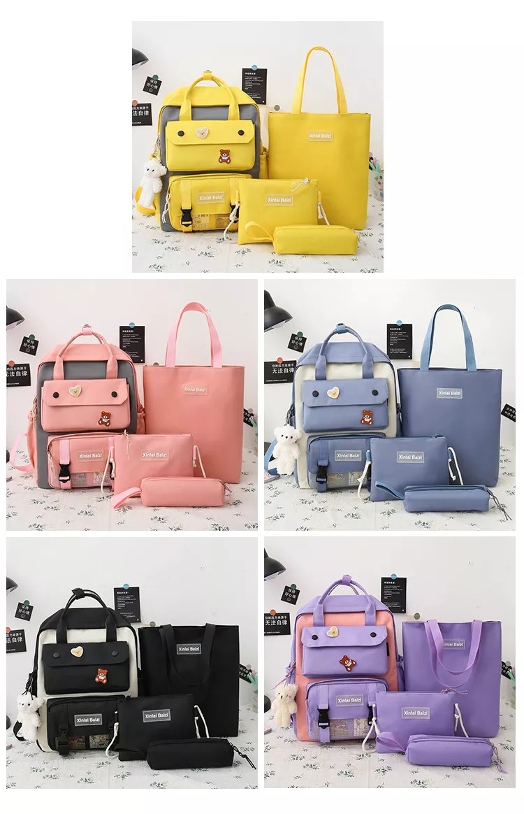 Student Canvas 4 In 1 Backpack Sets School Bag Set For Girls Boys