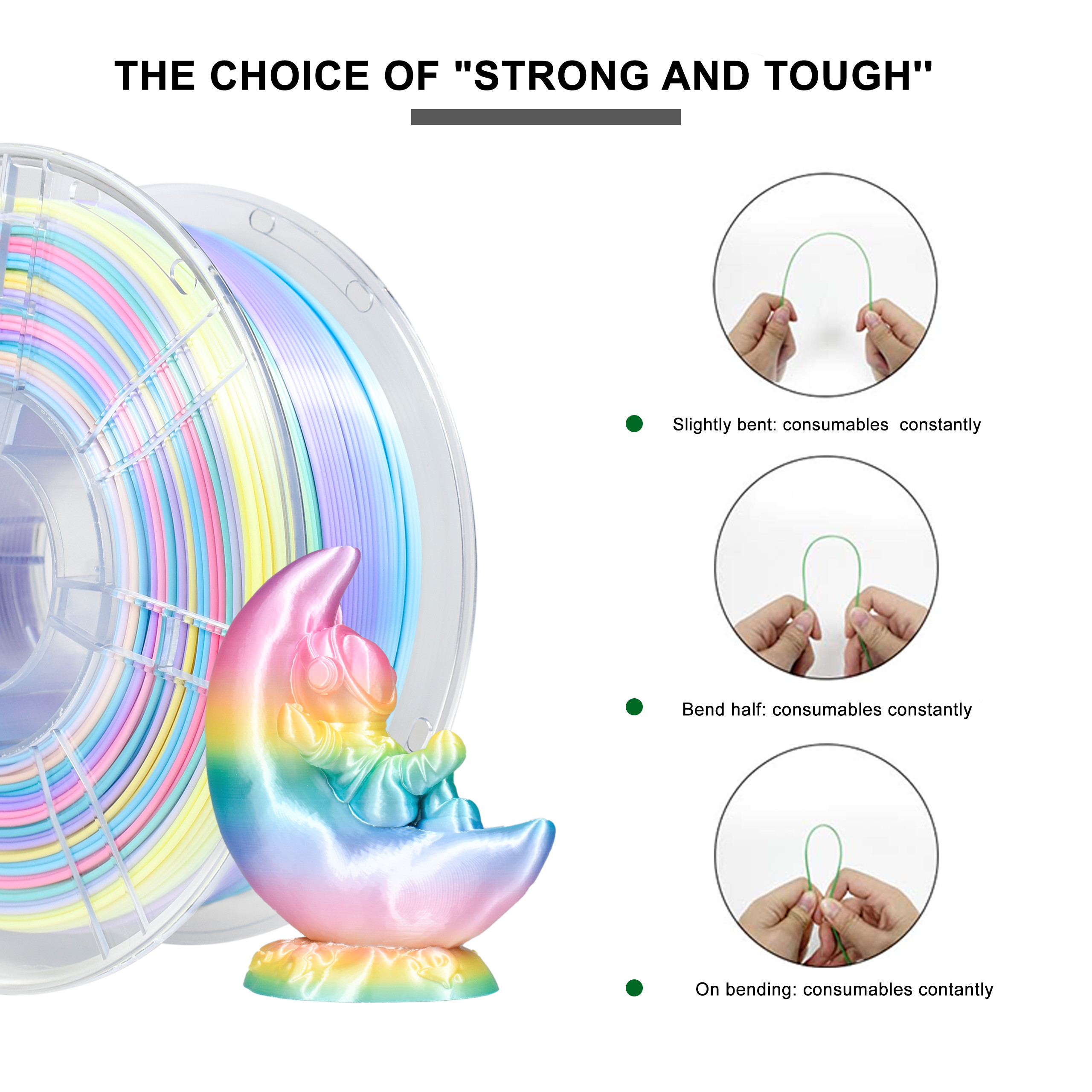 iBOSS PLA+ High Quality 3D Printer Filament Silk Macaroon Rainbow 1.75mm Toughness Enhanced
