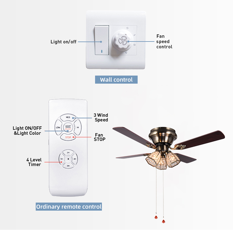 100lm/w 120V 48 Inch Ceiling Fan Light Four Blade Ceiling Fan With Light