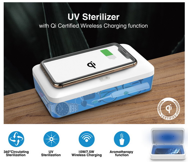7.5W 5W Fast Charge Sterilizer Box Qi UV Sanitizer With Wireless Charging
