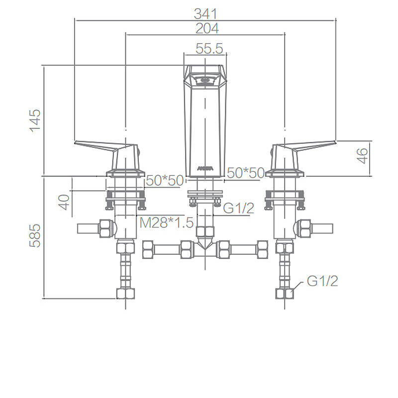 Two Handle Bathroom Faucets Single Hole 341mm 145mm for Washroom