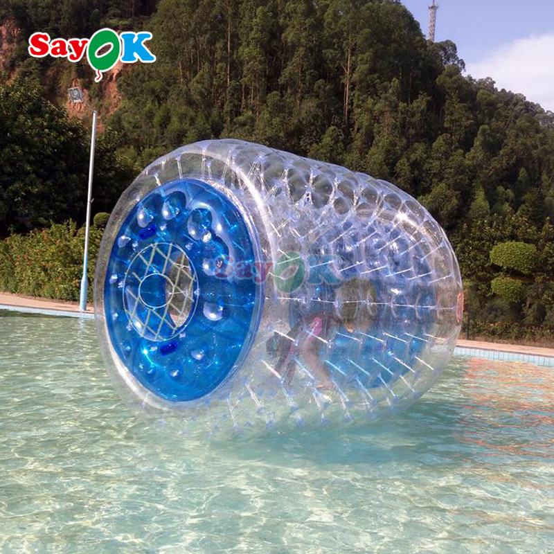 Sayok Inflatable Floating Roller Aqua Zorbing Ball Transparent PVC Cylinder Human Water Bubble Ball for Water Game