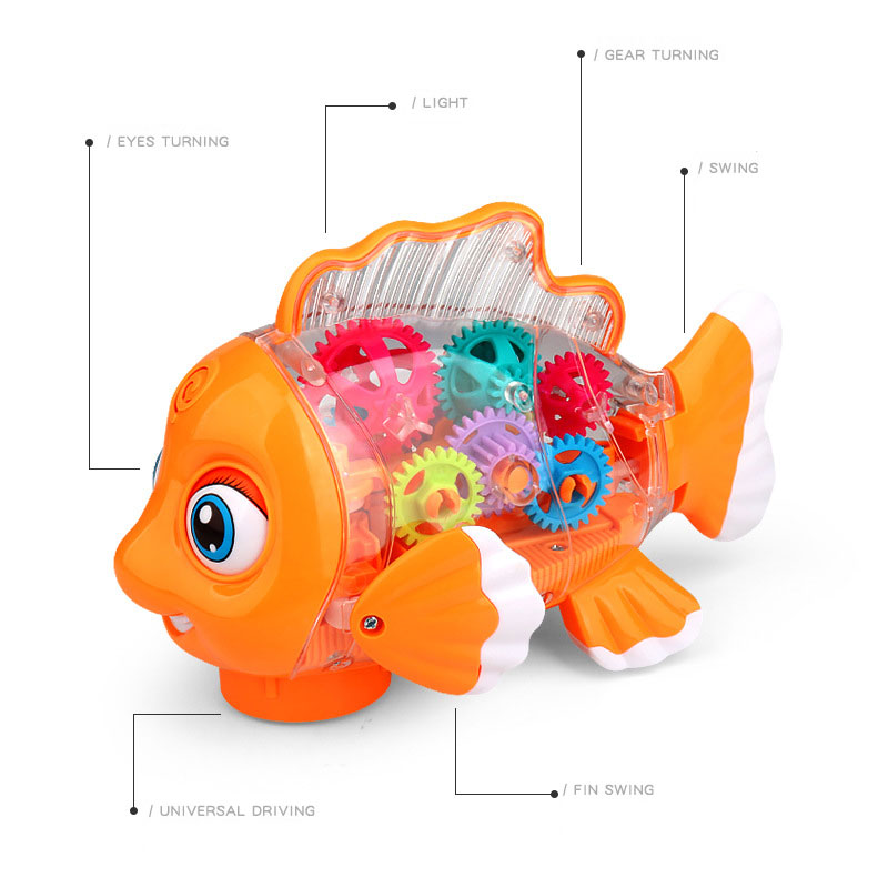 Electric Transparent Gear Fish Glowing Music Universal Walking Swing Fish Puzzle TOY MODEL