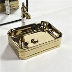 Hotel Bathroom Sanitary Ware Plating Golden Countertop Face Hand Wash Basin