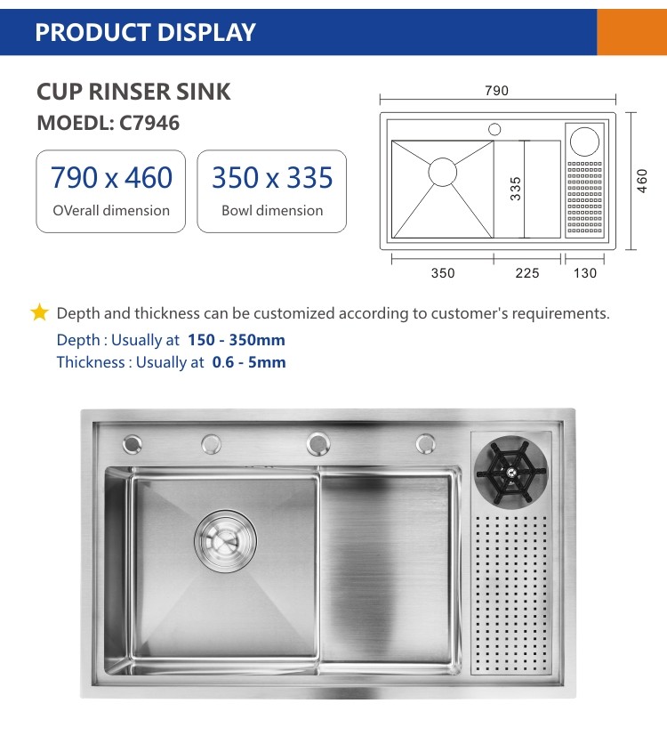 79x46 31 Inch Undermount Stainless Steel Kitchen Sink Brushed Single Bowl