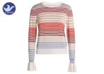 Young Girl Trumpet Cuff Womens Knit Pullover Sweater Multi Color Stripes Apparel