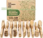 Disposable Outdoor Bamboo Utensils, 100% Bamboo Cutlery Wooden Cutlery Eco