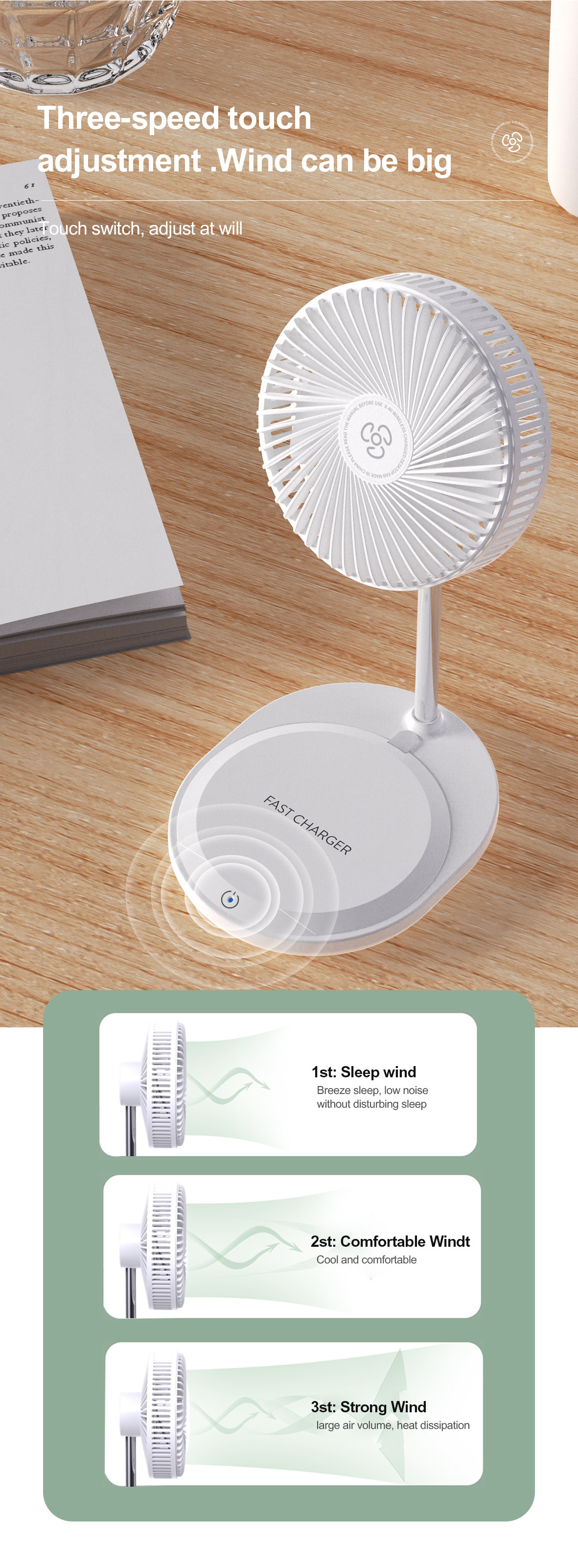 with fan wireless charger good for summer gift and promotion 2024 new products