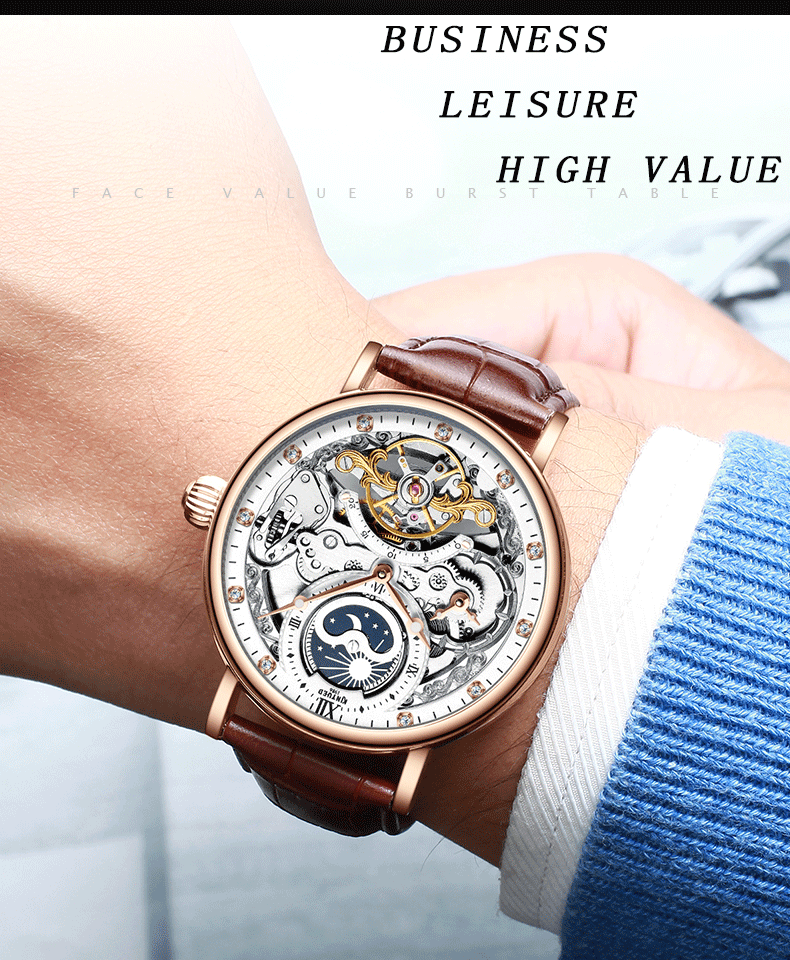 KINYUED Tourbillon mechanical movement waterproof wrist watches one year warranty