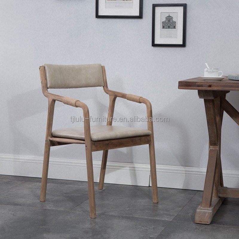 Dining Room Furniture Solid Wood Vintage Style Rope Decorated Dining Armchair