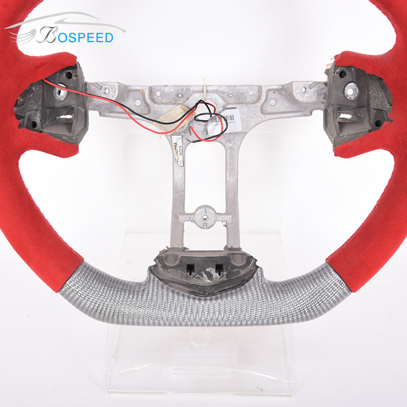 350mm Red Leather Silver Cadillac Steering Wheel Carbon Fiber Sports Car Stripe