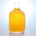 Unique Round Shape Embossed Food Grade Rum Vodka Whisky Tequila Gin Glass Bottle