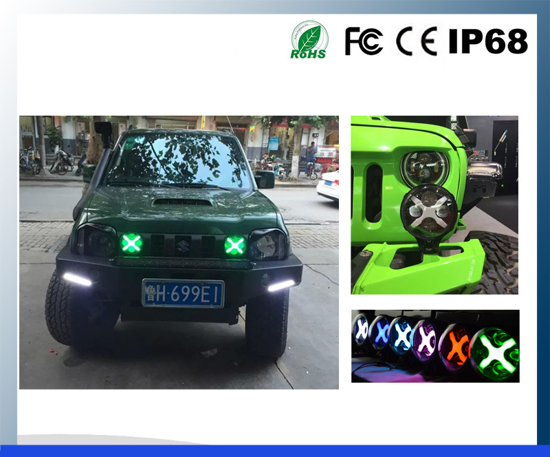 Alluminum Alloy 60W IP68 Round Style Amber / White / Green Jeep Wrangler Headlights