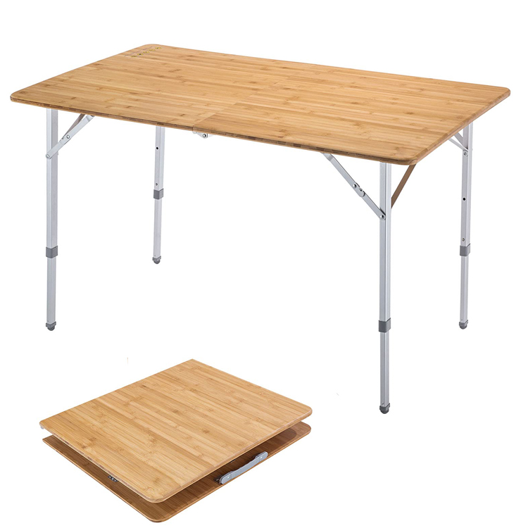 120*70cm Tabletop Patio Garden Bamboo Aluminum Folding Table for Picnic Camping Dinning