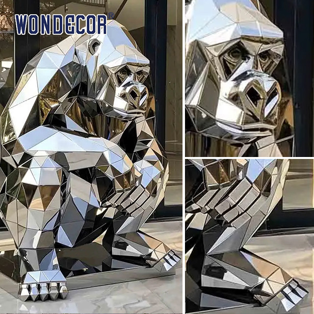 Outdoor garden large abstract forged metal animal gorilla sculpture
