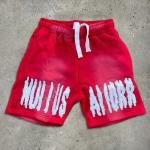 Red Running Acid Wash Distressed Shorts Set Vintage Style Sun Fade Sweat Shorts