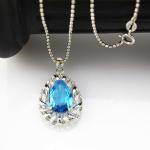 White Gold Plated 925 Silver Teardrop Blue Topaz Cubic Zirconia Pendant Necklace