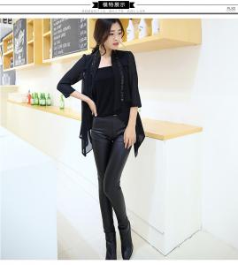 China women's plus velvet warm splicing pu leather pencil pants trousers for lady on sale