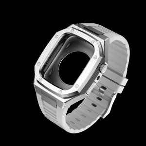 Wholesale Custom Stainless Steel Apple Watch Cover 44mm Carbon Case With White Strap from china suppliers