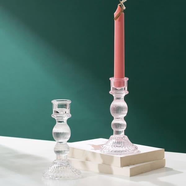 6 Inch Color Glass Candle Holder Machine Pressed Crystal Taper Candlestick