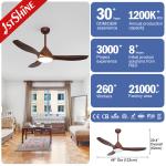 48in Plastic LED Ceiling Fan 220V 50HZ With Wood Grain Blades