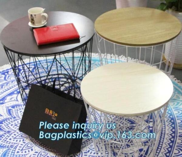 Wooden top metal wire coffee table design, customized design size wire coffee