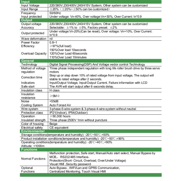 Servo Control Ac Voltage Regulator 100kva Lcd Display With Input And Output Parameter