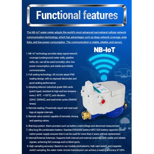 Intelligent Valve Control NbIoT Water Meters Brass Body