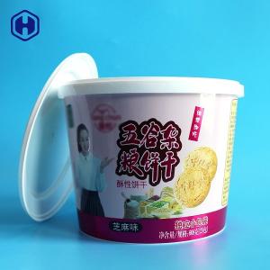 China Recyclable IML Bucket Hot Fill Labeling Plastic Cylinder Container With Lid on sale