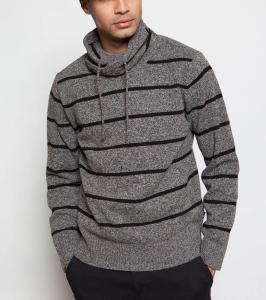 Wholesale Warm Striped Knit Pullover Sweater With Drawstring Full Lambswool Material from china suppliers