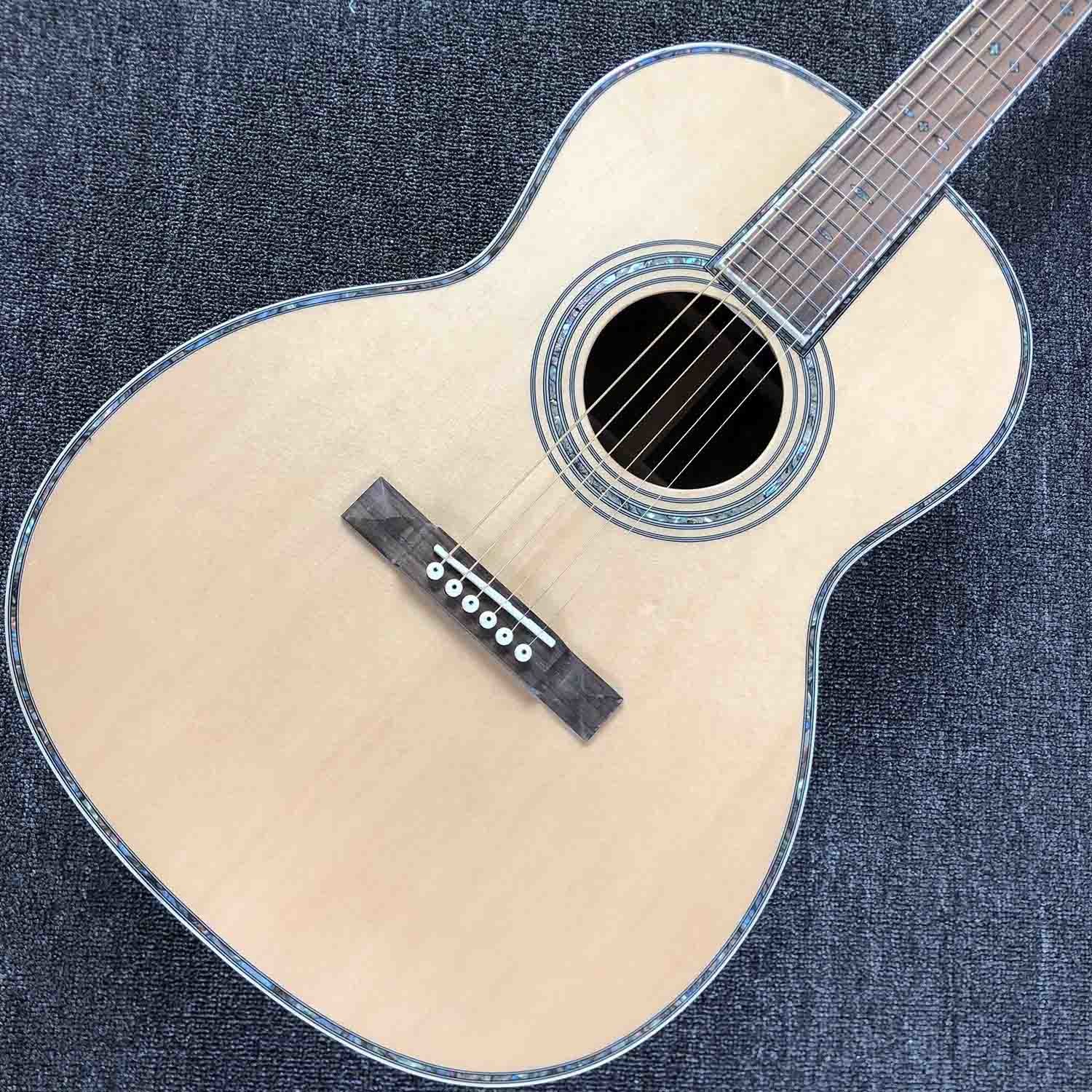 OEM custom guitar, OOO42 body shape, Acoustic Guitar,solid Spruce top, real abalone binding and ebony fingerboard